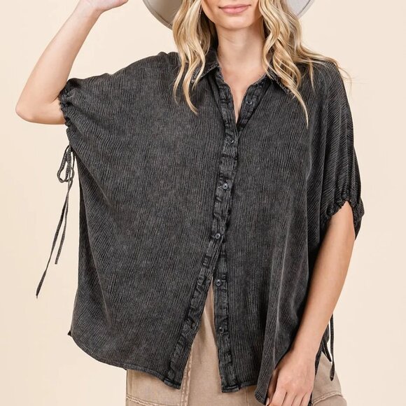 Mittoshop Mineral Wash‎ Loose Fit Button Down Shirt